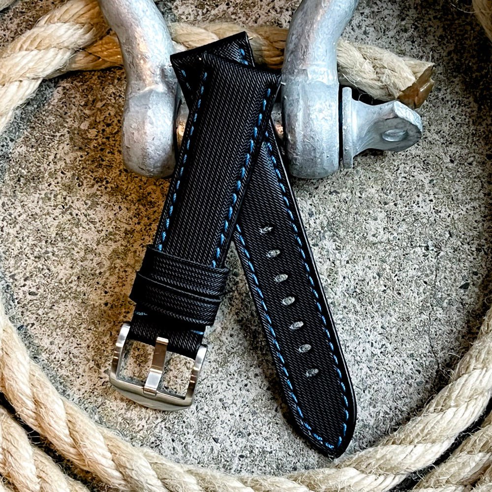 KLOCKARMBAND - SAIL STRAP - SAILCLOTH WATCH STRAP - BLACK / BLUE - ROYAL STRAPS