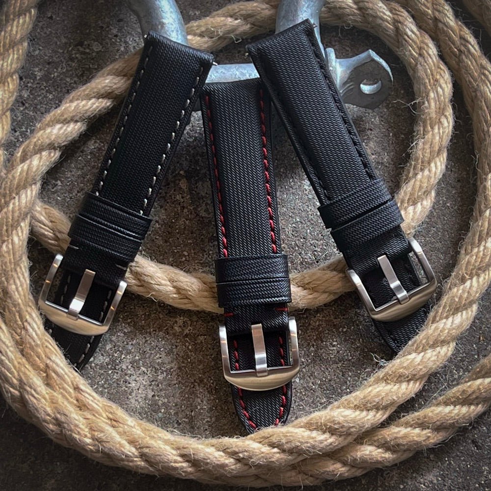 KLOCKARMBAND - SAIL STRAP - SAILCLOTH WATCH STRAP - BLACK / RED - ROYAL STRAPS