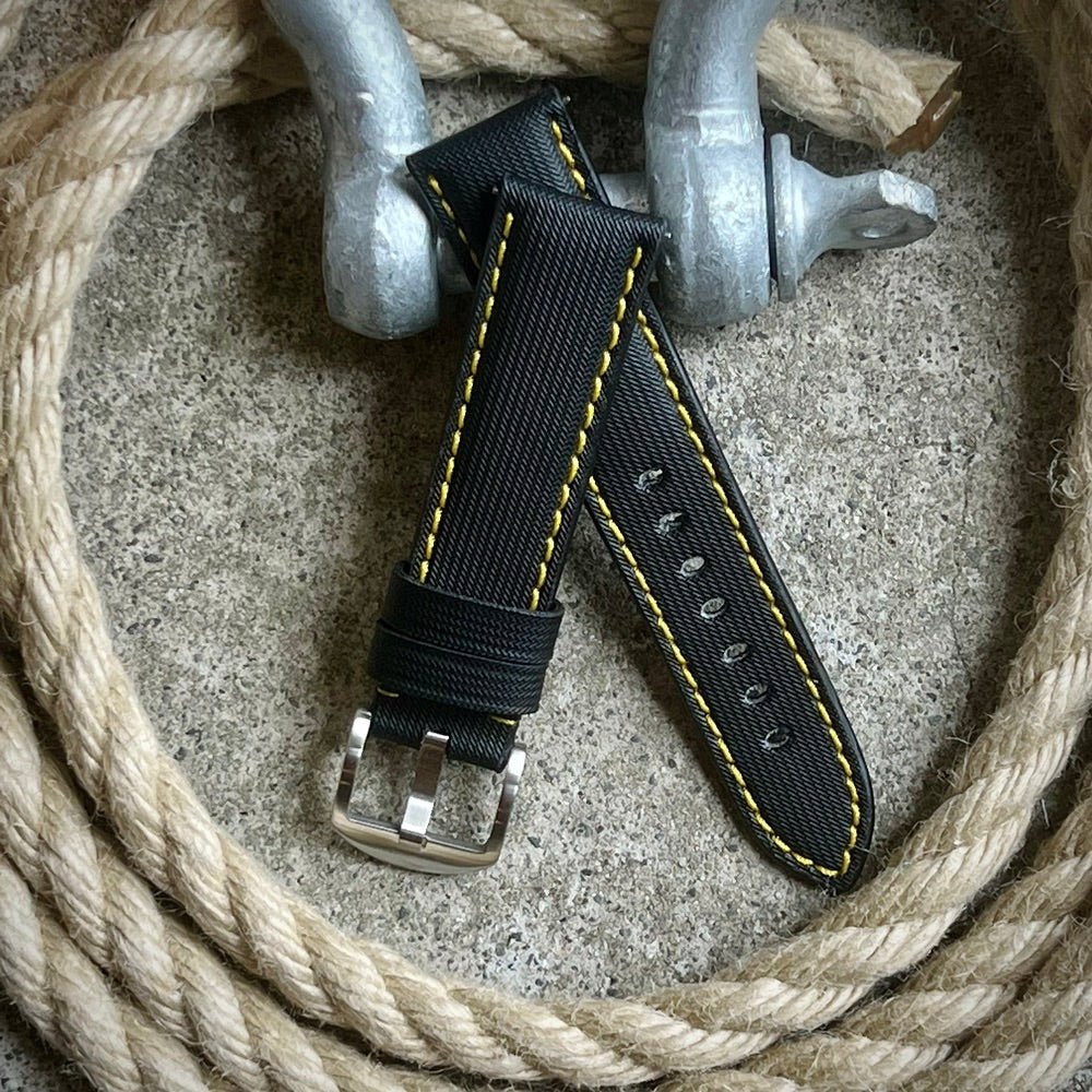 KLOCKARMBAND - SAIL STRAP - SAILCLOTH WATCH STRAP - BLACK / YELLOW - ROYAL STRAPS