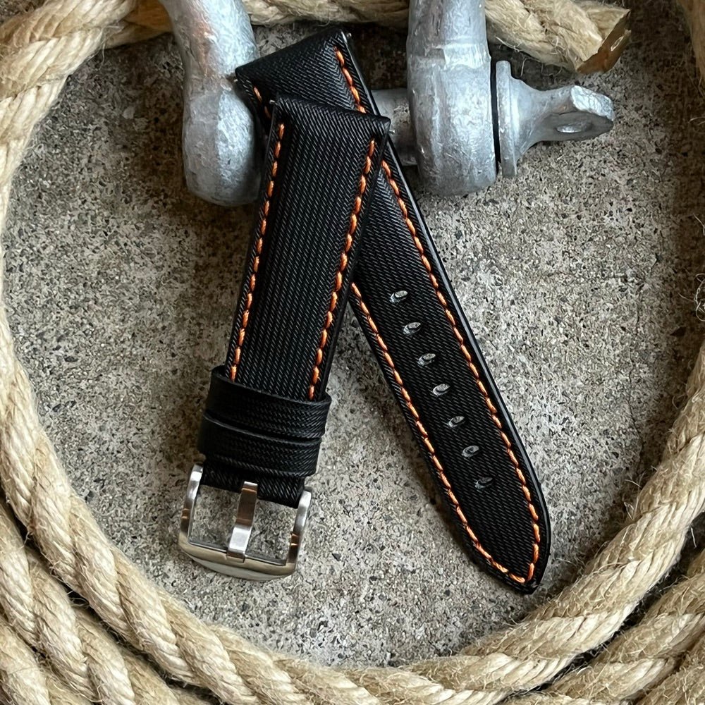 SUPER DEAL- Sail Strap - Sailcloth Watch Strap - Black / Orange